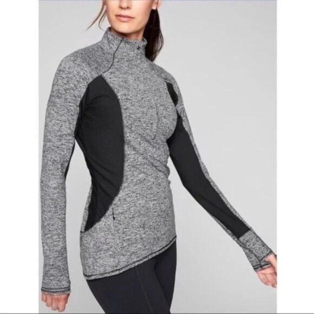 Athleta Women’s Running Wild Half Zip Long Sleeve Pullover Jacket Gray Black